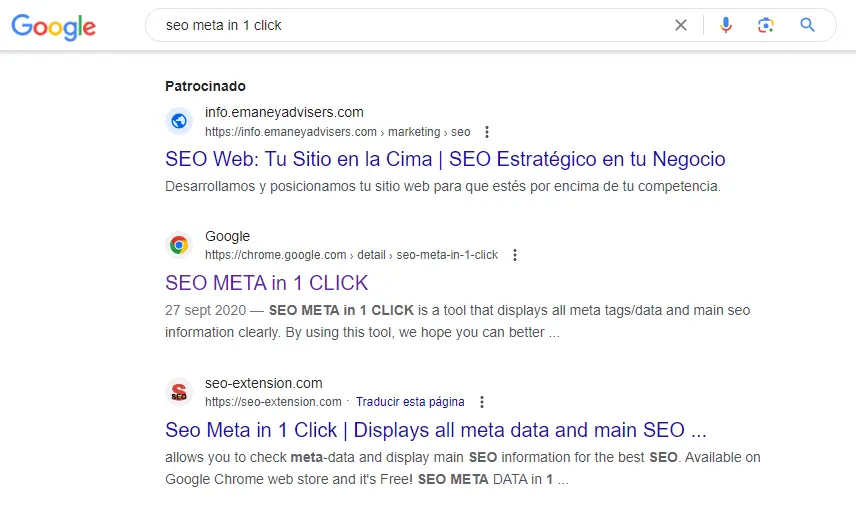 Buscando SEO Meta in 1 Click en Google